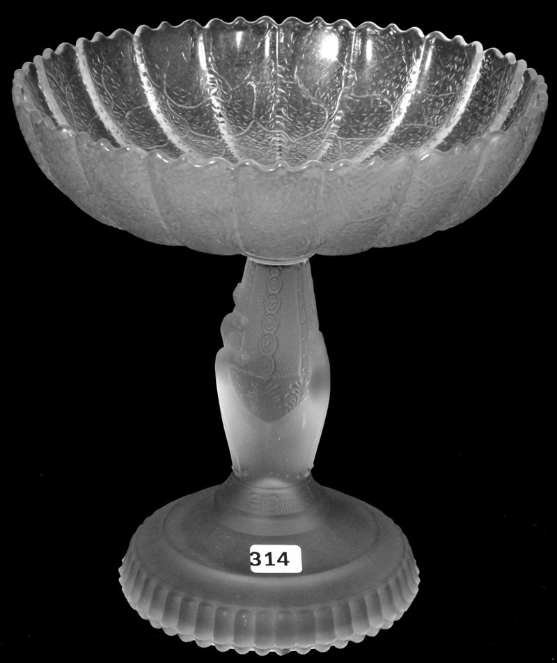 9 1/4" X 8 3/4" FROSTED PATTERN GLASS "TREE OF LIF: 9 1/4" X 8 3/4" FROSTED PATTERN GLASS "TREE OF LIFE" FIGURAL COMPOTE