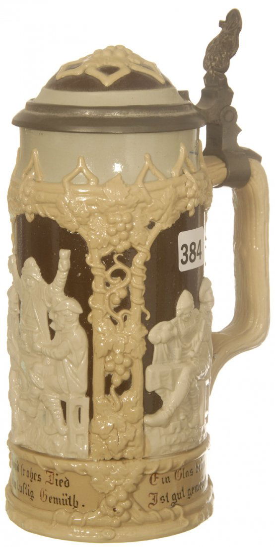 8" VILLEROY AND BACH "METTLACH" 1/2 LITER STEIN: 8" VILLEROY AND BACH "METTLACH" 1/2 LITER STEIN EMBOSSED TAVERN SCENES