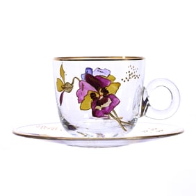 Cup And Saucer, Unmarked Napoli Art Glass By Mt. Washington