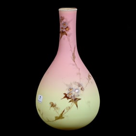 Vase, Decorated Burmese Art Glass By Mt. Washington, Hawthorne Decor