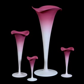 Trumpet Vase Set, Four Piece, Peachblow (Wild Rose) Art Glass By New England Glass
