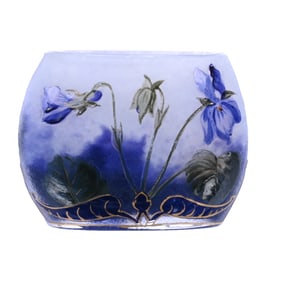 Miniature Oval Vase Signed Daum Nancy French Cameo And Enamel Art Glass