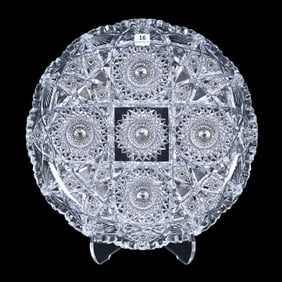 Round Tray, American Brilliant Cut Glass, Mercedes Pattern By Clark
