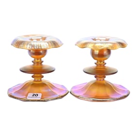Pair Candlesticks Signed L. C. T. Favrile #1846 Art Glass