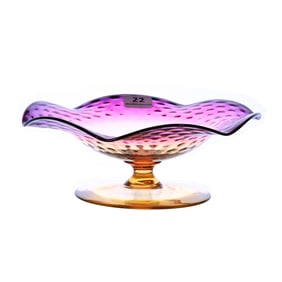 Ruffled Compote, Rare Alexandrite Diamond Quilted Art Glass By Webb
