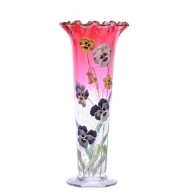 Pedestal Vase, Unmarked Moser Decorated Rubina Art Glass