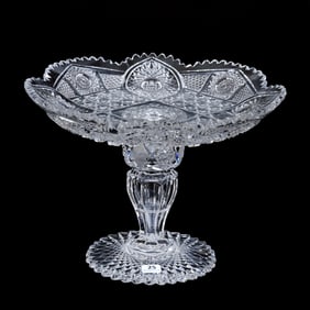 Cake Stand, Two Part, American Brilliant Cut Glass, Exceptionally Well Cut Four Sections