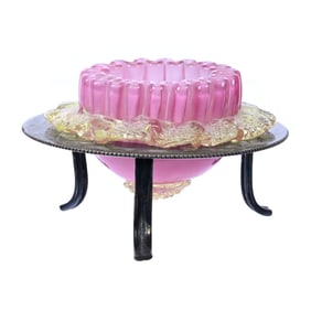 Salt Dip, Pink Cased Art Glass With Vaseline Applied Rigoree