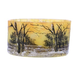 Oval Salt Dip Signed Daum Nancy French Cameo And Enamel Art Glass
