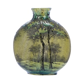 Miniature Oval Vase Signed Daum Nancy French Cameo And Enamel Art Glass