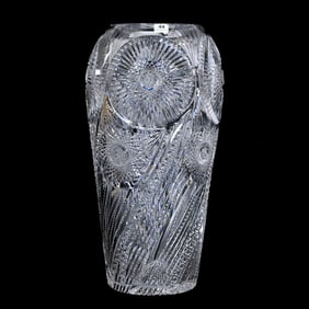 Monumental Vase, American Brilliant Cut Glass, Flashed Hobstars (Size Of Palm Of Hand)