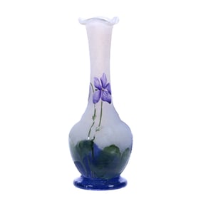 Footed Vase Signed Daum Nancy French Cameo And Enamel Art Glass