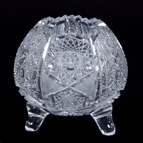 Rose Bowl, Three Feet, American Brilliant Cut Glass