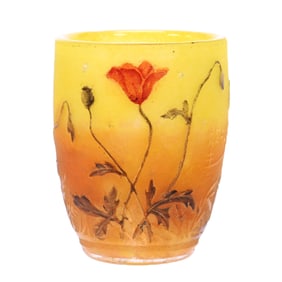 Toothpick Holder Signed Daum Nancy French Cameo And Enamel Art Glass