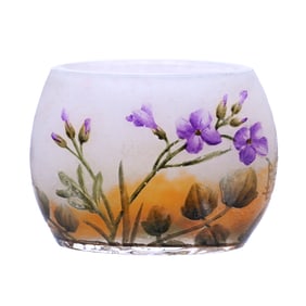 Miniature Oval Vase Signed Daum Nancy French Cameo And Enamel Art Glass