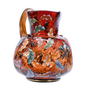 Pitcher, Moser Amberina Art Glass, Decorated