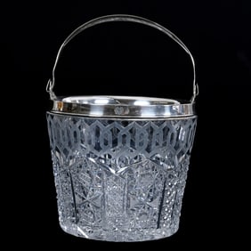 Ice Bucket, American Brilliant Cut Glass, Alhambra Pattern By Meriden