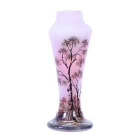 Miniature Vase Signed Daum Nancy French Cameo And Enamel