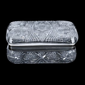 Dresser Box, American Brilliant Cut Glass, Hobstar, Strawberry Diamond, Prism And Fan Motif