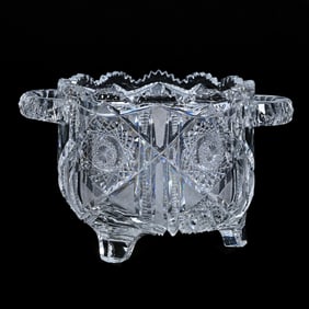 Footed Ice Tub, Two Handles, American Brilliant Cut Glass, Acme Pattern By J. Hoare