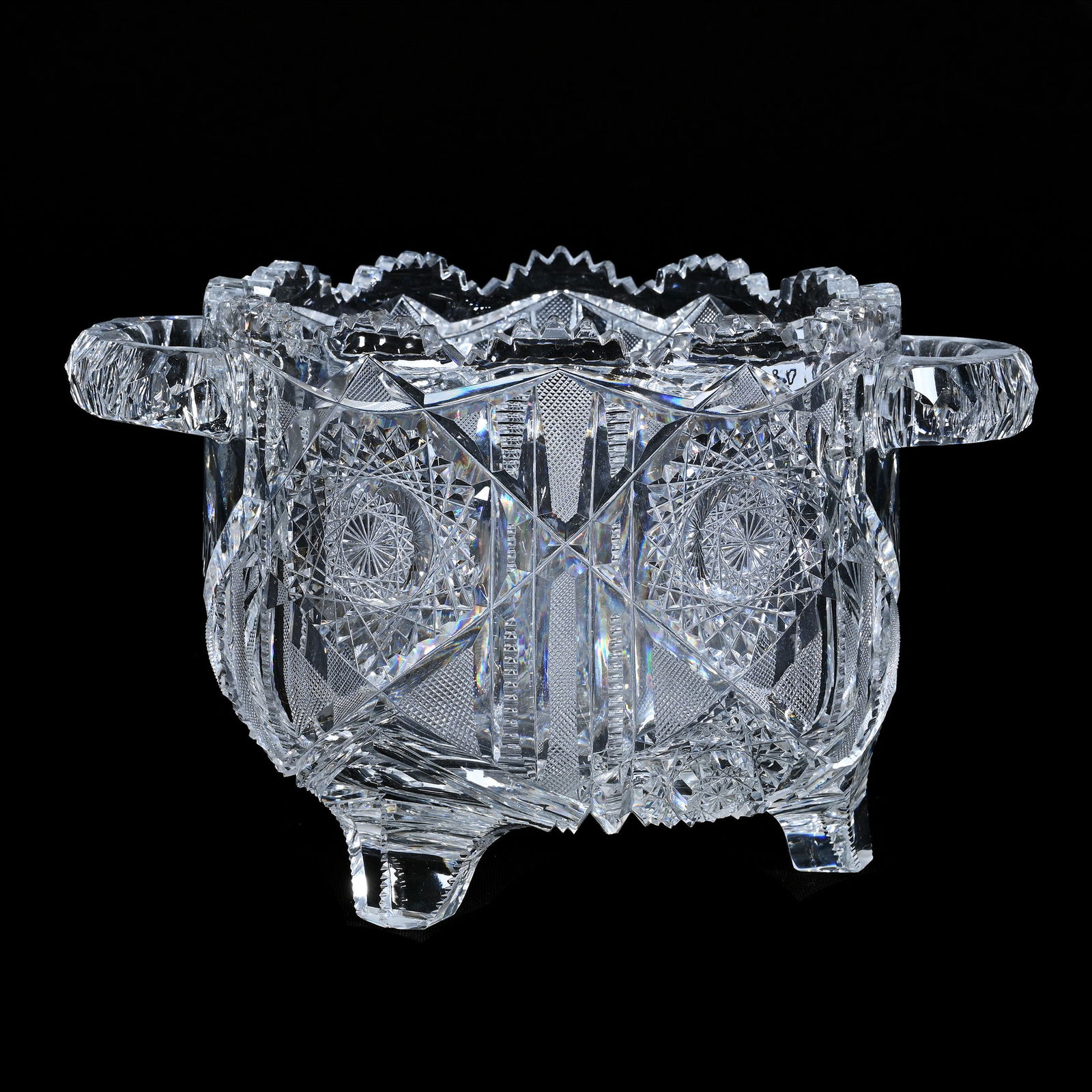 Footed Ice Tub, Two Handles, American Brilliant Cut Glass, Acme Pattern By J. Hoare (1 of 3)