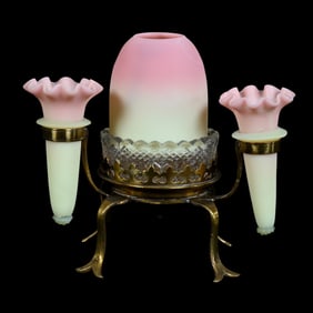 Fairy Lamp/Three Lily Epergne, Brass Frame With Clear Clark Insert