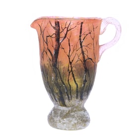 Miniature Pitcher Signed Daum Nancy French Cameo And Enamel Art Glass