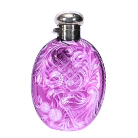 Flask Perfume Bottle, Brilliant Period Cut Glass, Amethyst Cut To Clear By Stevens & Williams