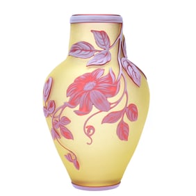 Vase, English Cameo Art Glass, Frosted Yellow Ground