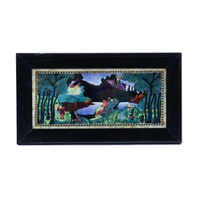Plaque Marked Wedgwood Fairyland Lustre #Z5158, Picnic By A River Pattern