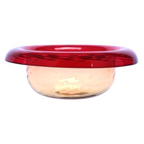 Rolled Rim Bowl Signed Libbey, Amberina Art Glass