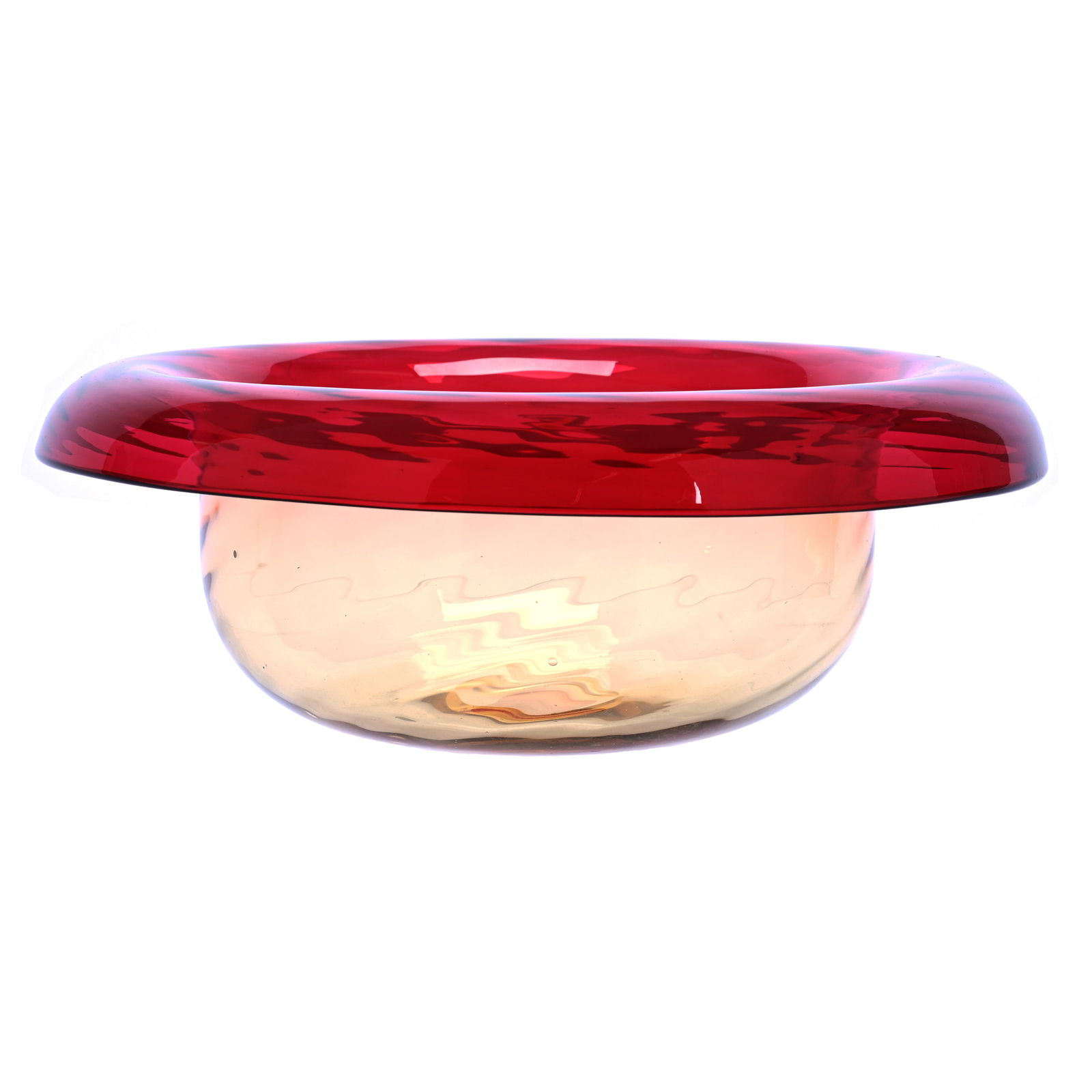 Rolled Rim Bowl Signed Libbey, Amberina Art Glass (1 of 4)