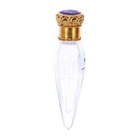 Superb Laydown Perfume, Clear Panel Cut Bottle With Magnificent 14k Gold Crown/Heart Shaped Flip Top