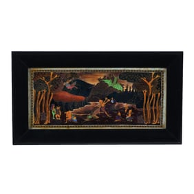 Plaque Marked Wedgwood Fairyland Lustre #Z5156, Picnic By A River Pattern