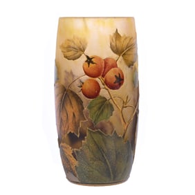 Vase Signed Daum Nancy French Cameo And Enamel Art Glass