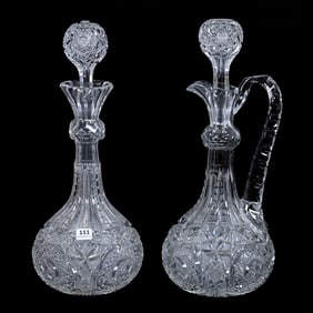 Decanter Set, American Brilliant Cut Glass, Mercedes Pattern By Clark