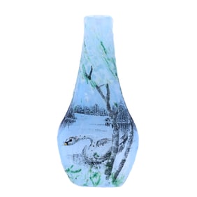 Miniature Vase Signed Daum Nancy French Cameo And Enamel Art Glass