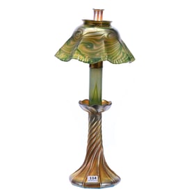Original Candle Lamp, Four Piece, Signed L. C. T. (Tiffany) Art Glass