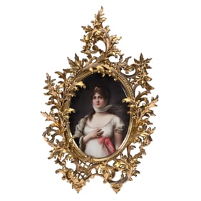 Oval Porcelain Plaque Marked Heubach Bisque, Hand Painted Portrait Of Queen Louise