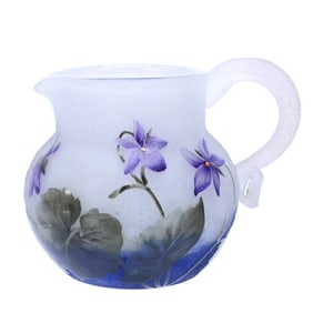 Miniature Pitcher Signed Daum Nancy French Cameo And Enamel Art Glass