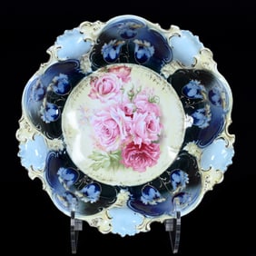 Bowl Marked R. S. Prussia, Cobalt Blue Domes With Stylized Tulip Highlights