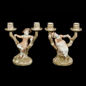 Pair Figural Double Candlesticks Marked Royal Worcester #1124 And #1125