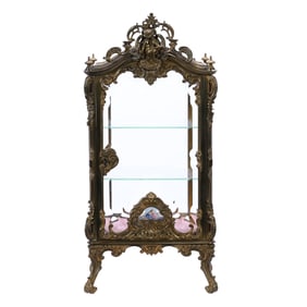 Display Case, Elaborate Brass Frame With Figural Cherub And French Enamel Medallion