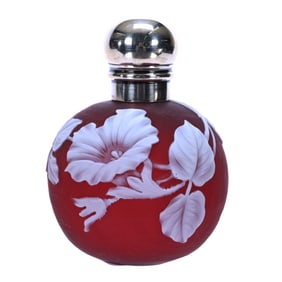 Perfume Bottle, Ball Shape, English Cameo Art Glass