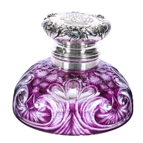 Inkwell, Brilliant Period Cut Glass, Amethyst Cut To Clear By Stevens & Williams