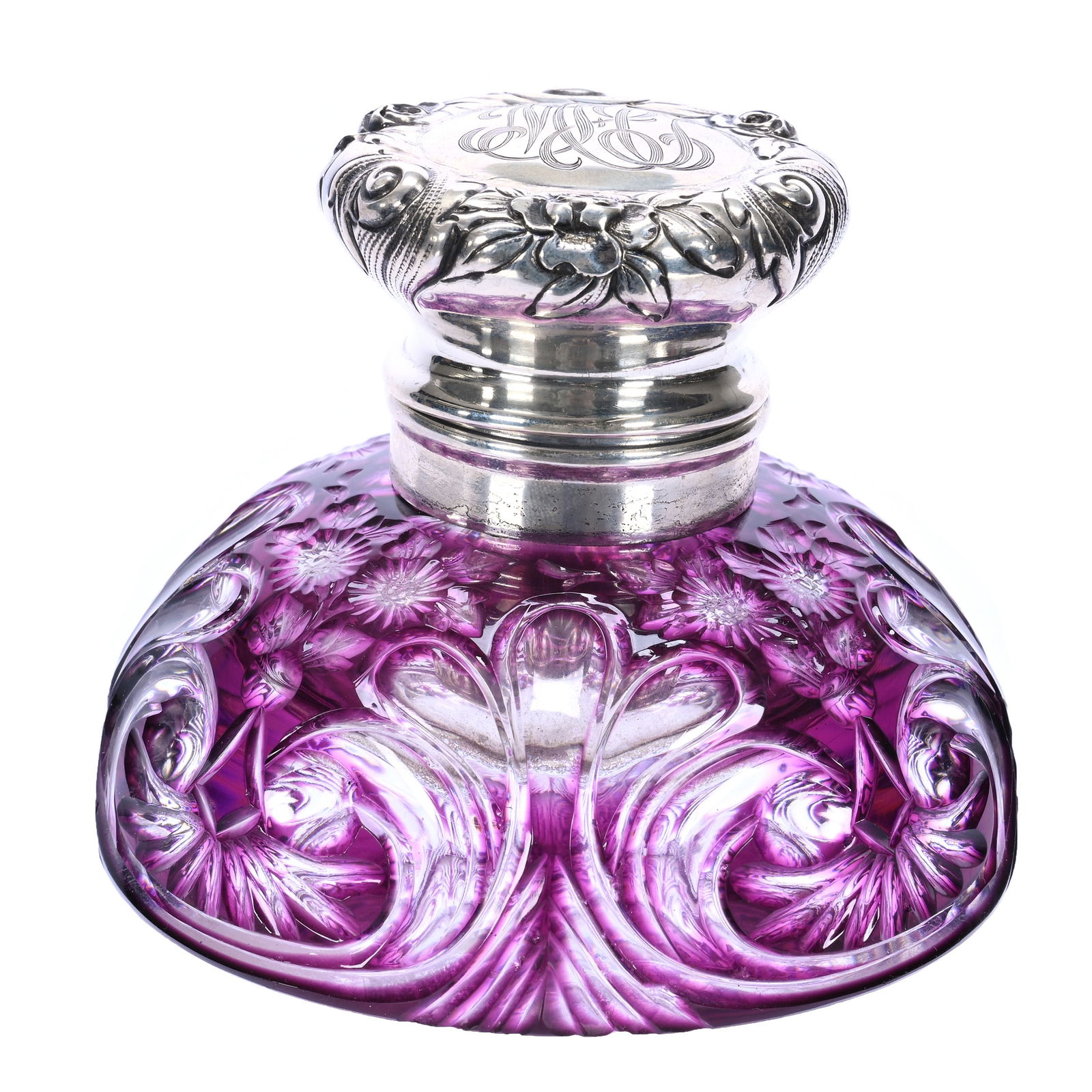 Inkwell, Brilliant Period Cut Glass, Amethyst Cut To Clear By Stevens & Williams (1 of 5)
