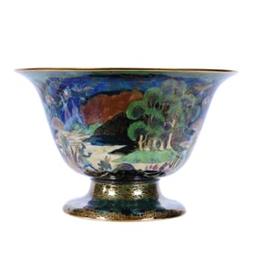 Antique Centre Bowl Marked Wedgwood Fairyland Lustre #Z4968, Woodland Bridge Exterior Pattern