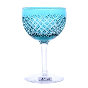 Wine Stem, American Brilliant Cut Glass, Turquoise Cut To Clear