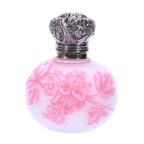 Miniature Perfume Bottle, English Cameo Art Glass Attributed To Webb