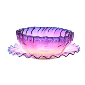 Finger Bowl And Underplate, Alexandrite Art Glass By Webb